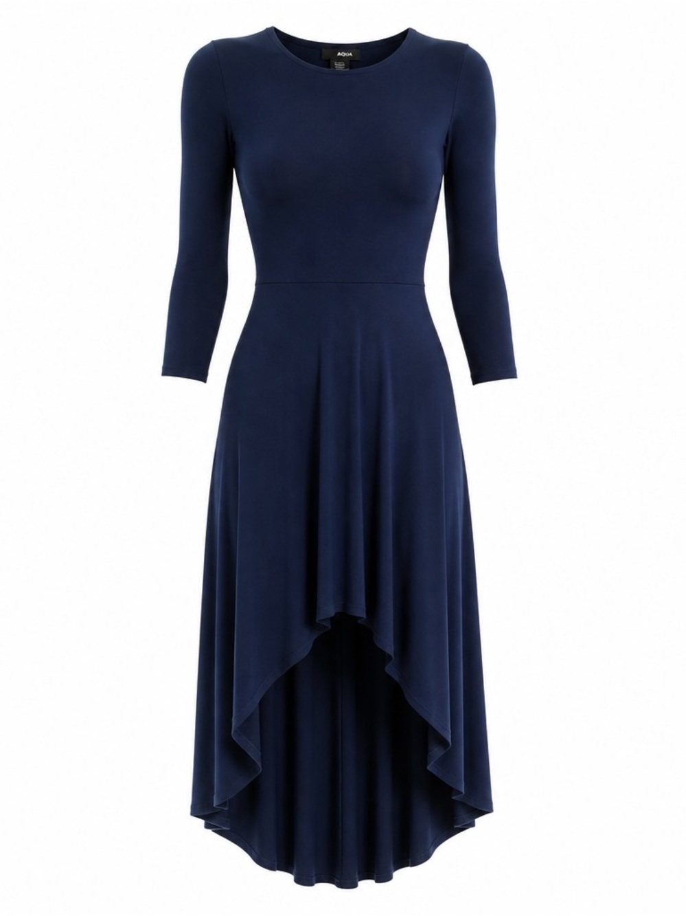 Aqua Navy Blue High-Low Fit & Flare Dress